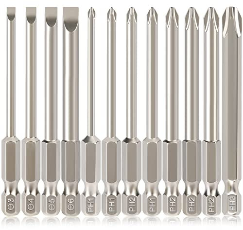 Hakkin 12PC Screwdriver Bits Set - S2 Steel, Magnetic, 3 Inch Slotted & Phillips, 1/4 Hex Shank for Power Screwdriver, Drill, Impact Driver