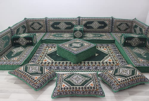 U-förmiges arabisches Sofa-Set, arabische Majlis, U-förmige Wohnzimmersofas, Bodencouch, Bodensofas für den Innenbereich, Bodenkissen, Bodenkissen, gemütliches Sofa (U Sofa Komplettset)