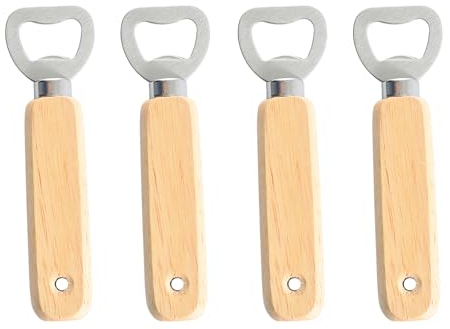 4 Stück Gravierbare Flaschenöffner Mit holzgriff Rohling Zum Bemalen Bieröffner Holz Beer opener für Familie Camping Parteien Geschenke Für Männer Vatertag Oktoberfest Halloween Weihnachten