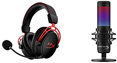 HyperX Cloud Alpha Wireless - Cuffie da gaming per PC, Autonomia di 300 ore, DTS Headphone:X Spatial Audio, Rosso e Nero & QuadCast S Microfono RGB USB Con Condensatore Per PC, PS4 E Mac, Nero