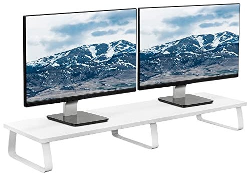 VIVO 39 inch Extra Long Monitor Stand, Wood & Steel Desktop Riser, Dual Screen, TV, Keyboard, Laptop, Ergonomic Desk and Tabletop Organizer, White, STAND-V000DL-W