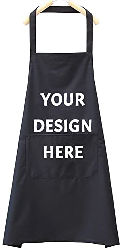 Delantal de cocina personalizado con texto personalizado con logotipo para mujeres y hombres, Negro -, talla única