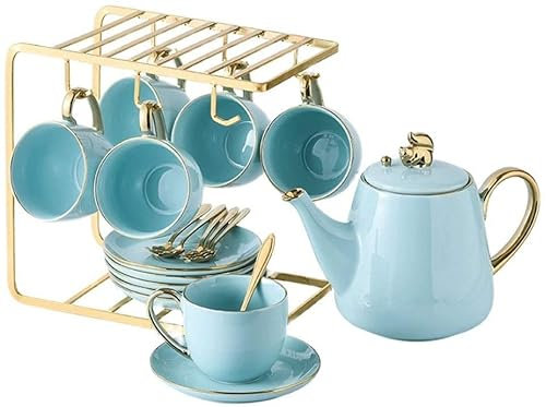 Habiba Tetera Exquisita Tetera de Alta Gama, Delicada Tetera de cerámica esmaltada Suave con portavasos, Juego clásico de Tazas de café y té de la Tarde Ergonómico