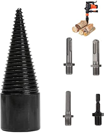 Brennholzbohrer, 32 mm Spalt Holzkegel Holzspalter Bohrer mit 3 pcs Drehgriffe, Hochleistungs Holzspalter Schraubenkegel, Bohrkegel Holzspalter für Elektro- und Handbohrmaschine
