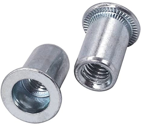 SKIR'CO (50 piezas) Tuercas de remache M6 x 14 mm, cabeza plana, remache con inserto roscado, remaches chapados en zinc
