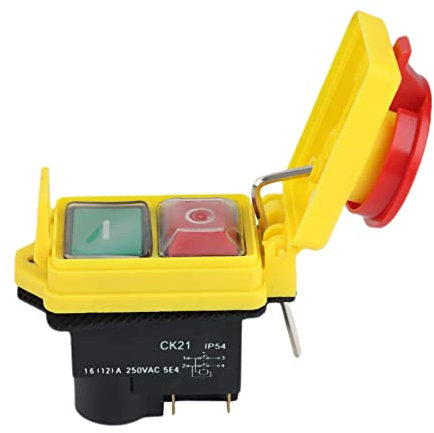 Interrupteur D'ArrêT de DéMarrage 250V 16A IP54 Interrupteur de DéClenchement Volt avec Bouton-Poussoir D'ArrêT D'Urgence Interrupteur Marche-ArrêT éLectromagnéTique