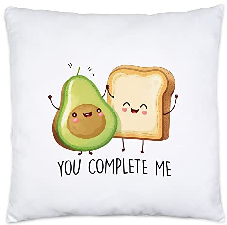 Hey!Print You Complete Me Kissen inkl Füllung Avocado Toast Brot Valentinstag Freundin Freund Süß Geschenkidee Paar Liebe