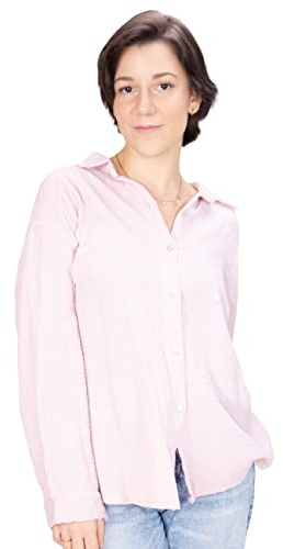 Lolus Kurze Musselinbluse Oversized Musselin Hemdbluse mit Knopfverschluss aus 100% Baumwolle (Sasha - rosa)
