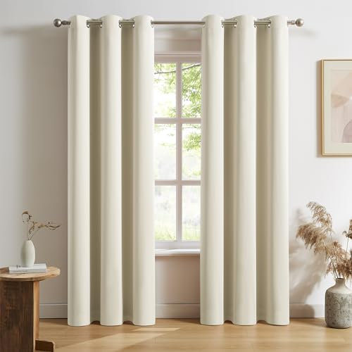 DUALIFE Lot de 2 rideaux obscurcissants à œillets pour porte de chambre à coucher, porte de placard, 229 x 86 cm (L x l), beige crème