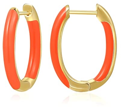 MESOVOR 18 Karat Vergoldete Creolen Ohrringe mit Emaillefarbe, U-förmige Kleine Leichte Huggie-Ohrringe Geschenke für Frauen und Mädchen (Orange)