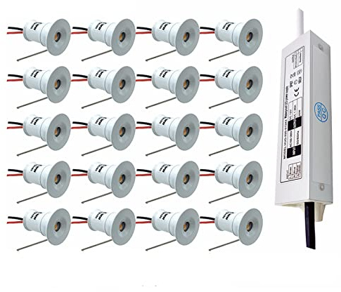 LGJEGD Mini LED Downlight 12V 1W Deckenstrahler 15mm Einbaustrahler dimmbar mit 36W Transformator, 16Pack (Color : Cool white 6000K, Size : 30 degrees)