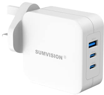 SUMVISION 100W USB C Compact Wall Super Fast Charger Plug Adapter 3 Port GaN PD PPS Compatible with Macbook Pro Dell XPS Laptop iPad Air iPhone 14 Galaxy S23 Ultra Pixel 7 (UK DESIGN UK TECH SUPPORT)