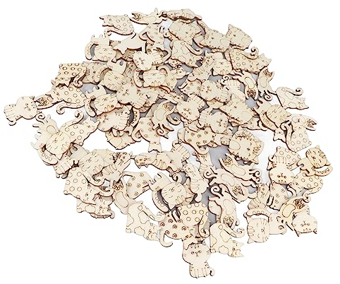 200 Stück Verschiedene Tier- und Pflanzenformen, Handgefertigte Holzscheiben, Holzscheiben, Verschiedene Nutztiere, Holztiere, Holzform, Basteln für DIY-Party, Bastelanhänger