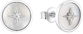 s.Oliver Ohrstecker 925 Sterling Silber Damen Ohrschmuck, mit Zirkonia synth., Perlmutt, 1 cm, Silber, Stern, Kommt in Schmuck Geschenk Box, 2036857