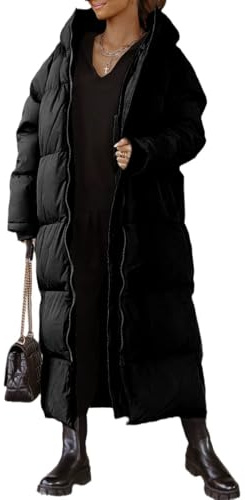 Tankaneo Damen Lange Mantel mit abzippbarer Kapuze Langarm Puffer Gesteppter Mantel Funktionsjacke in Daunenoptik Oberbekleidung