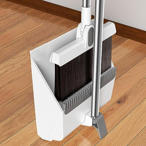 VINGAA Broom and Dustpan Set for Home,Standing Dustpan and Broom Set,Dust Pan with CombTeeth and 180°Rotatable Broom,Light Weight Stainless Steel Poles,Broom and Dustpan Set,for Office Lobby Floor