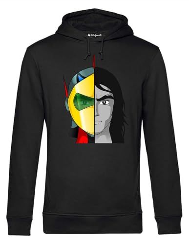 Blasfemus Felpa Uomo Cappuccio - Actarus UFO Robot Cartoni Anni 80 (Nero, XL)