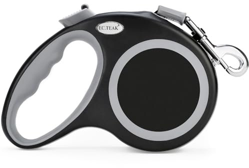 EC.TEAK Einziehbare Hundeleine, 7,8 m, robuste Hundeleine für Hunde bis zu 50 kg, Starkes Nylonband, kein Verheddern, Einhandbremse, Pause, Verriegelung, perfekt für mittelgroße und große Hunde