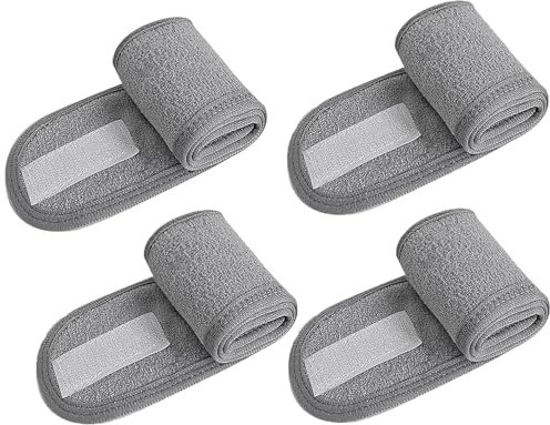 Didiseen 4 pièces bandeau de spa pour soins du visage bandeaux réglable visage serviette de lavage maquillage bandeaux de cheveux bandeau pour femme homme douche, yoga, sport, bain (gris)