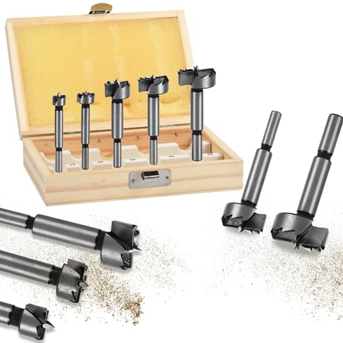 Forstnerbohrer Set, 5-teilig (Ø15/20/25/30/35mm)/ Holzbohrer/Forstnerbohrer/Holzbohrer set/Lochbohrer/Bohrer set Holz/Fräsbohrer Holz/Forsterbohrerset/Topfbohrer für Hart- & Weichholz
