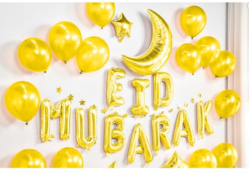 Shopperval EID by MUBARAK DEKORATIONSAID MUBARAK Ballon, aufblasbares Banner, 38 Stück Band im Lieferumfang enthalten, 5 Ballongrößen bis zu 90 cm … (ODER GOLD)