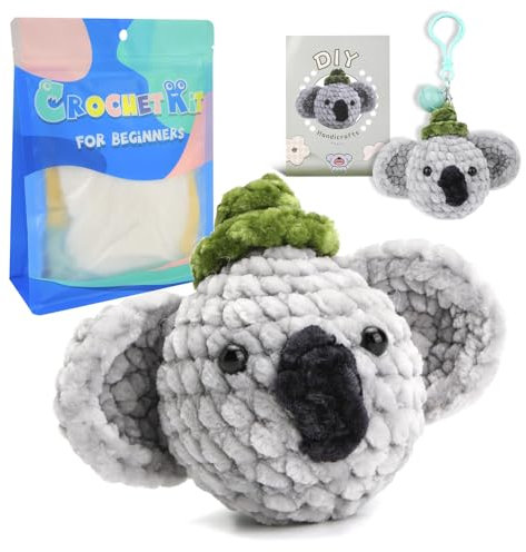 JAWSEU Häkelset für Anfänger, Strickset für Anfänger Koala Chenille Häkelset für Erwachsene Starter Set zum Häkeln Stricken mit Tieren Enthält eine Schritt für Schritt Anleitung und Video Tutorials