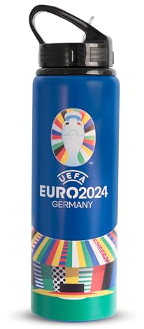 Hy-Pro Euro 2024 - Borraccia in alluminio, 750 ml, con licenza ufficiale, design stadio, cannuccia pieghevole integrata, leggera, 0,75 l, a prova di perdite, riutilizzabile