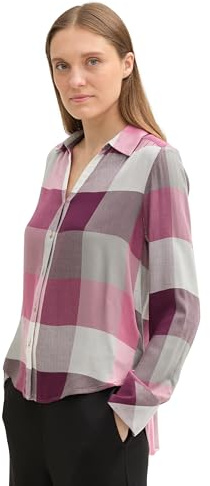 Tom Tailor Damen Bluse mit Karomuster, 36202 - Berry Check Design, 36