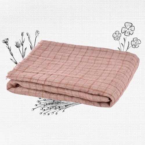 LINAS 100% Leinen Tagesdecke 137x180cm Rosa - Premium Bettdecke mit Fransen, Boho Bettüberwurf, Skandinavisch Design Sofaüberwurf, Couch Überwurf Decke für Sofa & Bett Atmungsaktive Kuscheldeck Deko