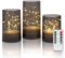 Fanna 3 Grau LED Acrylkerzen mit Lichterketten für Haus Dekoration, Flammenlose Zylinder Laternen mit Timer und Fernbedienung für Weihnachten - H10 / 12,5 / 15cm
