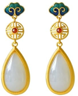 Distrainar Echte Jade-Ohrringe für Damen, Damen, Tropfenform, zarte Ohrringe, handgefertigt, Jade-Schmuck für Damen, One Size, Achat