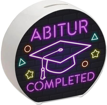 Doktorhut in Neonschrift Spardose mit Spruch Abitur Completed Gaming-Upgrade nach Schule Abschluss Zocken auch für Gäste vor dem Fernseher