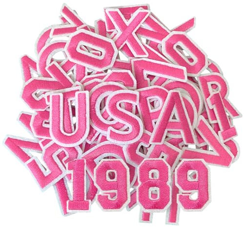 CXWLJL 72Pcs 1.5 Inch Iron on Letter Patches, Numbers 0-9, Letters A-Z Embroidered Applique Patches for Clothes, Skirts, Hats, Socks and Other Apparel DIY Accessories - Pink