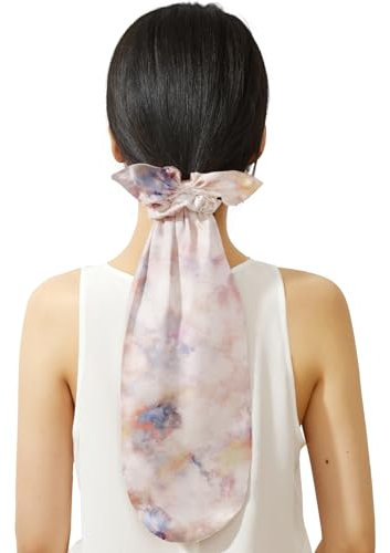 LilySilk Mütze für schlafende Seide Scrunchies 2-in-1 100% Seide Haargummis für langes Haar mit Elastik einstellbar,Aquarell