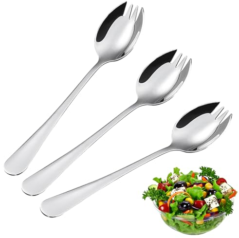 3 Pcs Tenedores Acero Inoxidable, Tenedor De Cena 2 En 1, Cuchara Para Sopa, Tenedor De Ensalada De Frutas, Apto para Lavavajillas, Tenedor para Hogar, Restaurantes, Picnic Al Aire Libre O Viajes