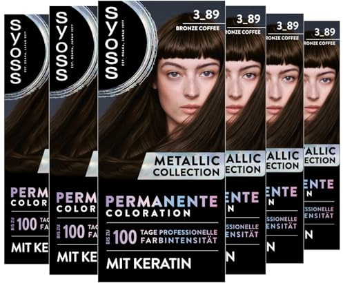 SYOSS Color Coloration Metallic Collection 3–89 Bronze Coffee (6x 115 ml) permanente Coloration für leuchtende Metallic-Reflexe, für bis zu 100% Grauhaarabdeckung und bis zu 10 Wochen Farbintensität