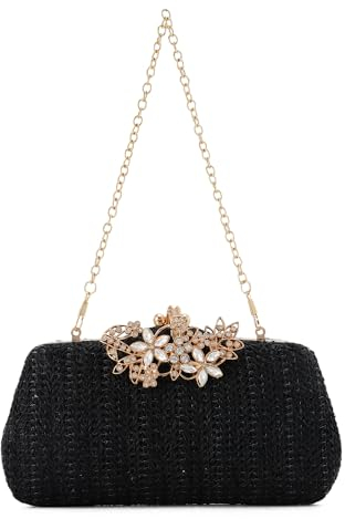 Syrads Sacs à main pour femmes vacances embrayage sacs à main plage soirée pochettes épaule mariage cocktail bal embrayages,Noir