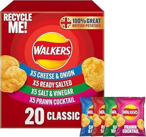 Walker Classic Variety Multipack Crisps 20x25g | Assorted Flavors for Snacking Delight | Fresh taste guaranteed | Suitable for vegetarians