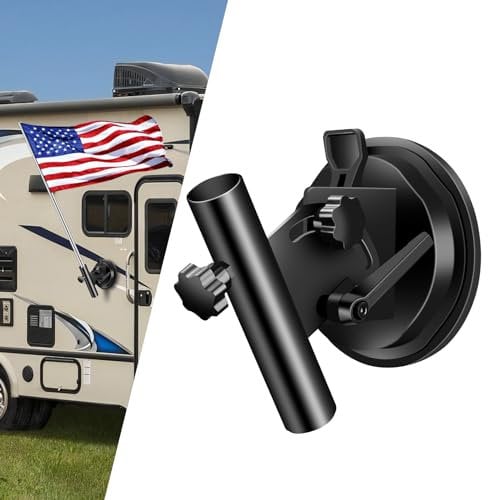 HIFOR Suction Cup Flag Holder for RV,Camper Flag Pole, Car Flag Mount Truck Flag Pole Mount Kit for RV, Truck, Trailer, SUV(Adjustable Angle, Black)