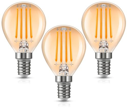 Flaspar E14 Vintage Bulb 4w, Small Edison Screw Filament Bulb Amber Glow 2200K, 4W Replace E14 40W, Home Ceiling Chandelier Energy Saving Light Bulbs, Non-dimmable, Pack of 3