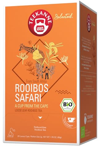 TEEKANNE Premium Pyramidenbeutel. Rooibos Safari Bio Luxury Cup 50g – sanfter Bio‑Rooibostee aus den Zederbergen Südafrikas, natürlich koffeinfrei, Rainforest‑Alliance‑zertifiziert