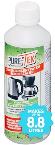 Pure-Tek Kettle Descaler Liquid, Coffee Machine Limescale Remover - Makes Up to 8.8L to Work with Nespresso Descaling, Steam Iron, Baby Steriliser & Coffee Machines, Citric Acid Descaler - 500ml