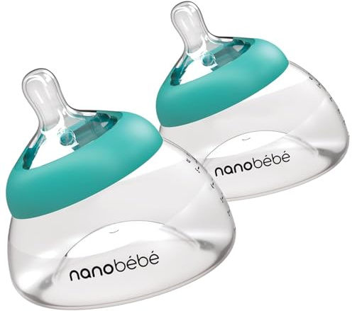 Nanobebe Breastmilk Bottle Gen 2, Breastfeeding Newborn Breast Like, Anti Colic, Perfect Latch, Preserves Breast Milk nutrients, 2-Pack in Teal