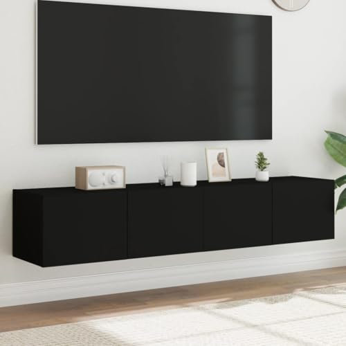 Buzaza TV-Wandschränke mit LED-Leuchten 2 STK. TV Board HäNgend TV Wohnwand Sideboard Wohnzimmer TV Schwarz 80x35x31 cm