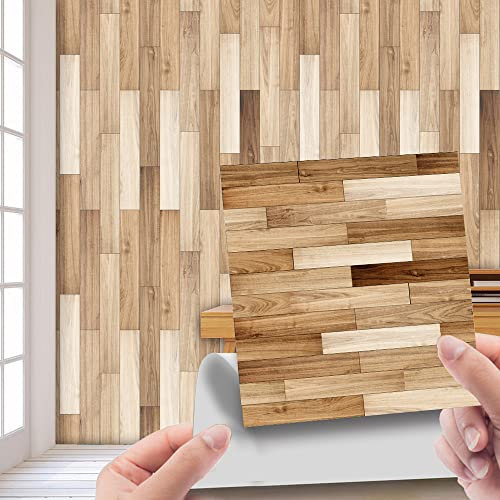 Lukery 20 Pezzi Piastrelle Adesive Cucina, Pavimento PVC Adesivo Staccare e Attaccare, Venatura del Legno Piastrelle Adesive Bagno, Piastrelle Adesive (20x20cm,Grana del Legno 1)