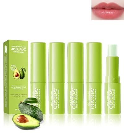 Lippenbalsam-5 Stück Lip Balm mit Avocado, Langanhaltende Feuchtigkeitsspendende Lippenpflege für Trockene Rissige Lippen, Moisturizing & Nourishing pflegender Lippenstift Set für Männer und Frauen