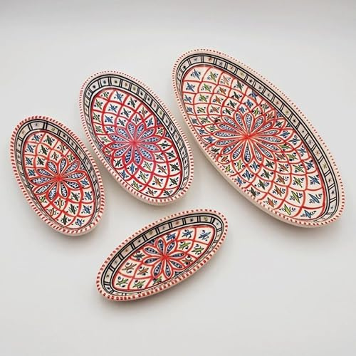 Bakir - Set di 4 piatti ovali, colore: rosso