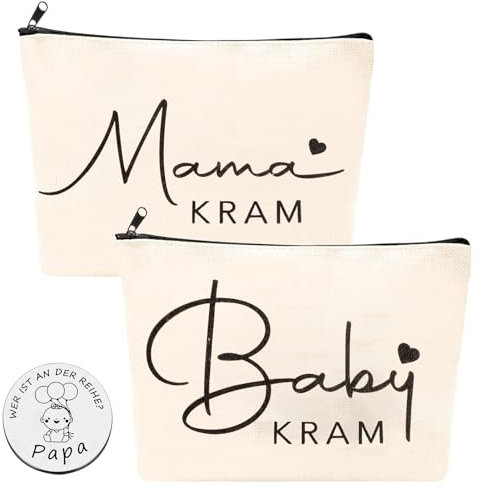 NewZC Schwangerschaft Geschenke für Werdende Mütter - 2 Stück Mama und Baby Kram Tasche mit Reißverschluss Geschenk zur Babyparty Lustige Geschenke für Schwangere mit Silber Lustige Entscheidungsmünze