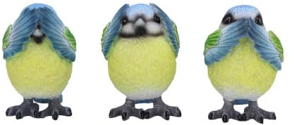 Nemesis Now Three Wise See No Evil Hear No Evil Speak Figurines, Adorable Hand-Painted Resin Collectibles and Gift - Blue Tits