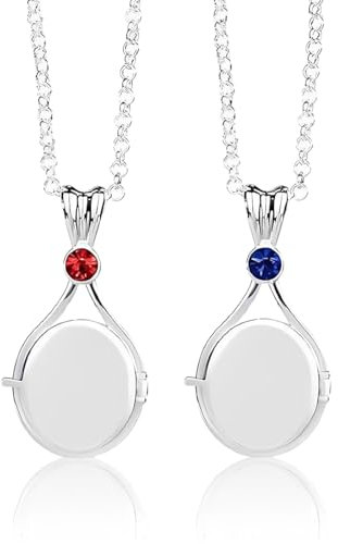 HAMKU 2 Stück Plötzlich Meerjungfrau Kette Mermaid Medaillon,Kette Mädchen Edelstahl Meerjungfrauen Anhänger Schmuck Halsketten,Kette Damen,Passend Für Damen Und Mädchen (Blau Rot)